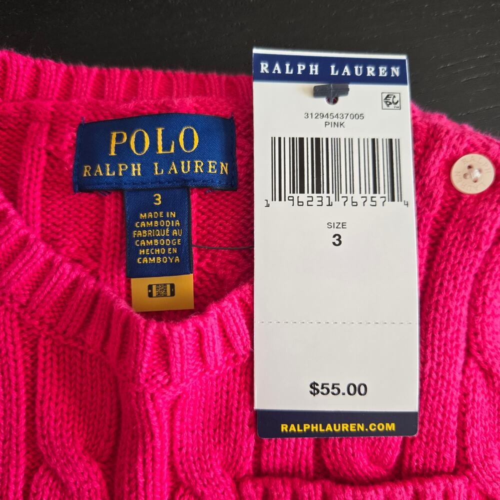 NWT Polo Ralph Lauren Girl Cable Knit Sweater Hot Pink Summer Cotton 3 - Picture 7 of 9